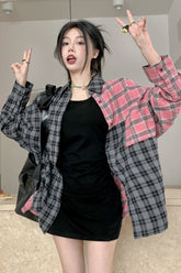 Camisa blusa a cuadros holgada de colores combinados